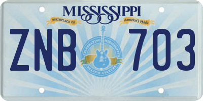 MS license plate ZNB703