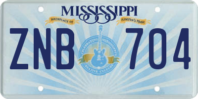 MS license plate ZNB704