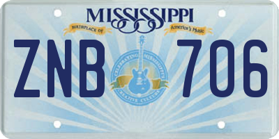MS license plate ZNB706
