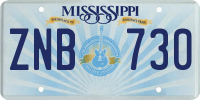 MS license plate ZNB730