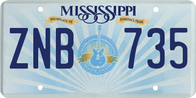 MS license plate ZNB735