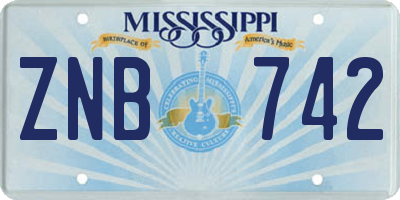 MS license plate ZNB742