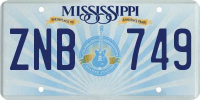 MS license plate ZNB749