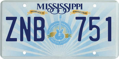 MS license plate ZNB751