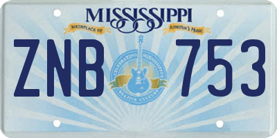 MS license plate ZNB753