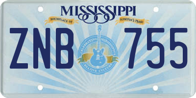 MS license plate ZNB755