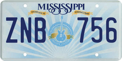 MS license plate ZNB756