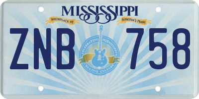 MS license plate ZNB758