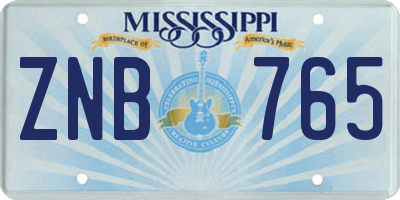 MS license plate ZNB765