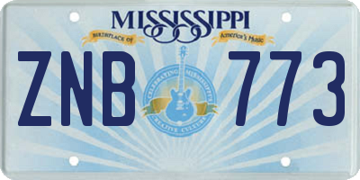 MS license plate ZNB773
