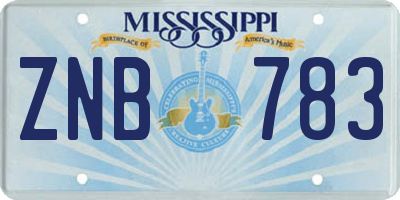 MS license plate ZNB783