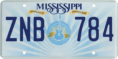 MS license plate ZNB784