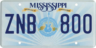 MS license plate ZNB800