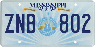 MS license plate ZNB802