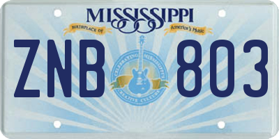 MS license plate ZNB803
