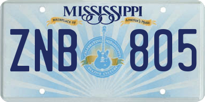 MS license plate ZNB805