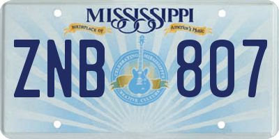 MS license plate ZNB807
