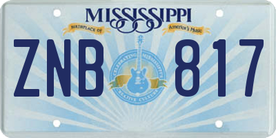 MS license plate ZNB817