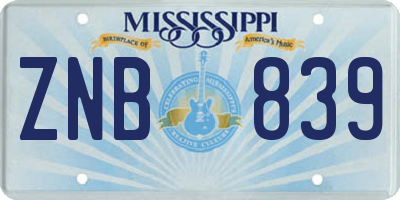 MS license plate ZNB839