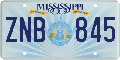 MS license plate ZNB845