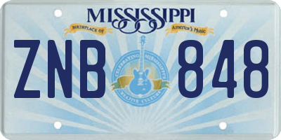 MS license plate ZNB848