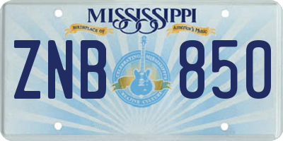 MS license plate ZNB850