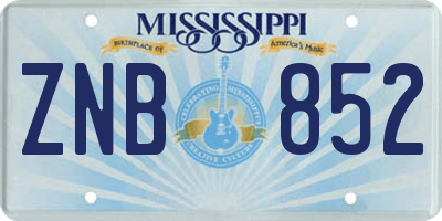 MS license plate ZNB852