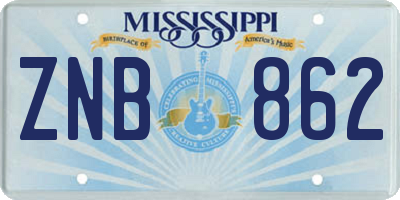 MS license plate ZNB862