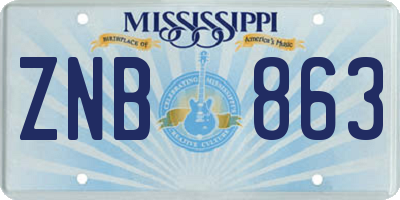 MS license plate ZNB863