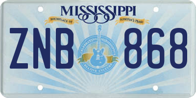 MS license plate ZNB868