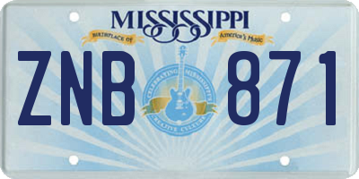 MS license plate ZNB871