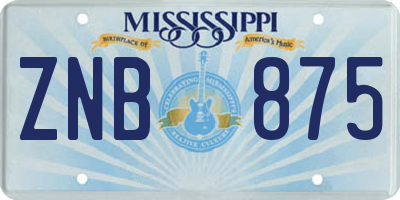 MS license plate ZNB875