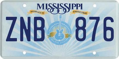 MS license plate ZNB876