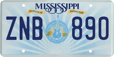 MS license plate ZNB890