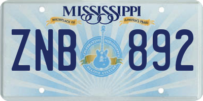 MS license plate ZNB892
