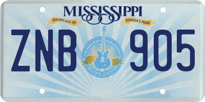MS license plate ZNB905