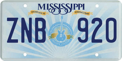 MS license plate ZNB920