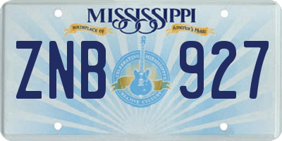 MS license plate ZNB927