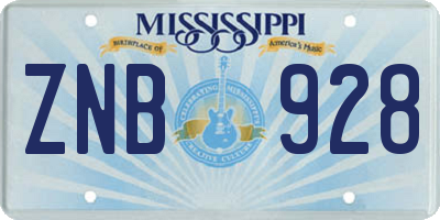 MS license plate ZNB928