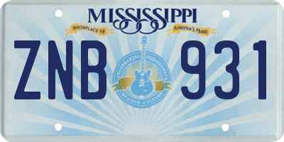 MS license plate ZNB931
