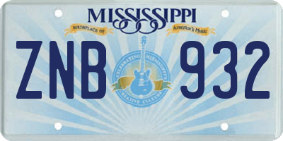 MS license plate ZNB932