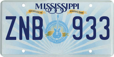MS license plate ZNB933