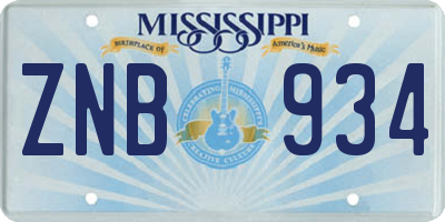 MS license plate ZNB934