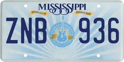 MS license plate ZNB936
