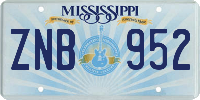 MS license plate ZNB952