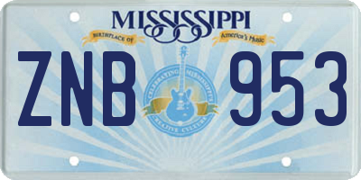 MS license plate ZNB953