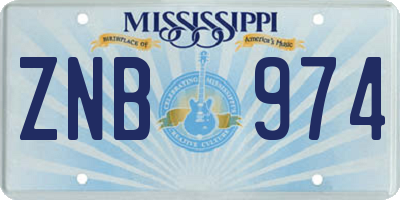 MS license plate ZNB974