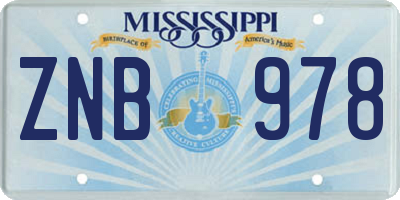 MS license plate ZNB978