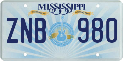 MS license plate ZNB980