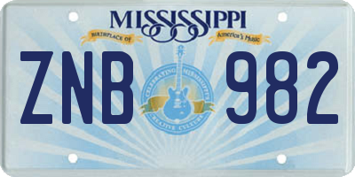MS license plate ZNB982